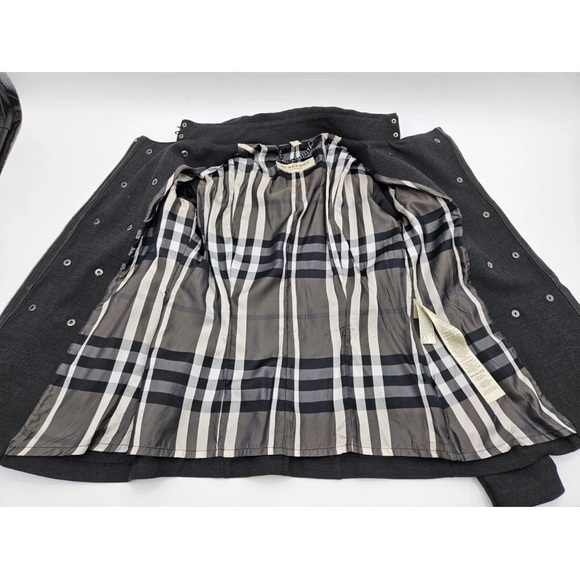 BURBERRY London Double Breasted Dark Gray/ Black Leather Trim Coat Jacket Sz 6 - Picture 12 of 15